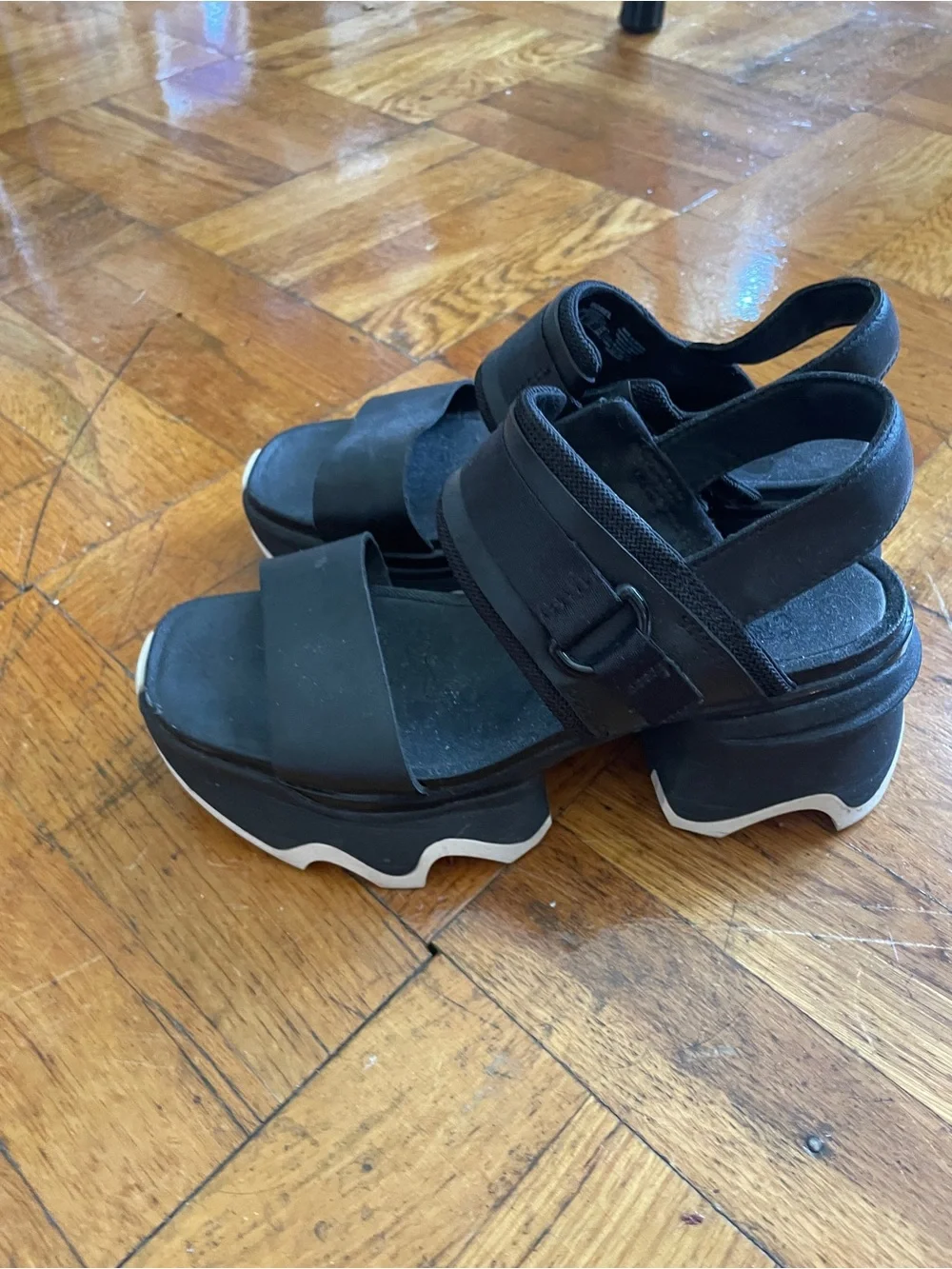 Sorel KINETIC Impact Slingback - Black Platform Sandals with Chunky Wave Sole